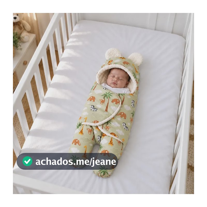 Saco Casulo Bebê Sherpa Quente Macio Com Zíper De Inverno Estampado Saco De Dormir Bebê Safari Verde