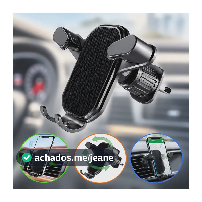 Suporte Celular Carro Veicular Universal Saída de Ar Condicionado Giratório 360 Graus Ajustável para Smartphone GPS Automotivo Porta Telefone Fixação na Ventilação Interna Preto Uso Diário Prático