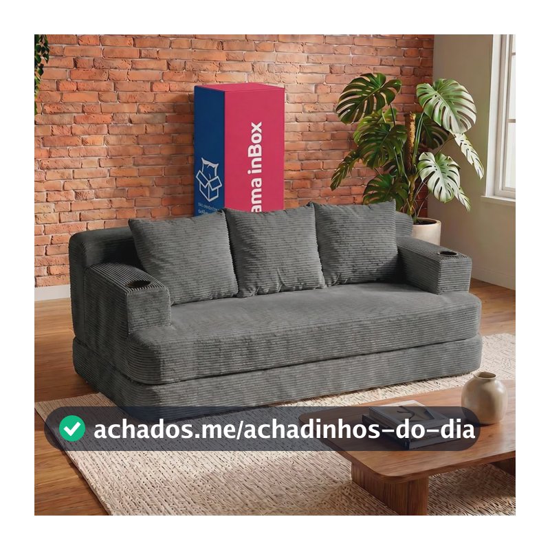 Sofá Cama Nami. 1,88m Xpand Tech Tecido Velourê Cama Inbox Cinza-escuro Liso
