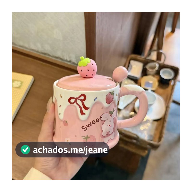 Taza De Cerámica Kawaii Con Tapa Y Cuchara, Decoración De