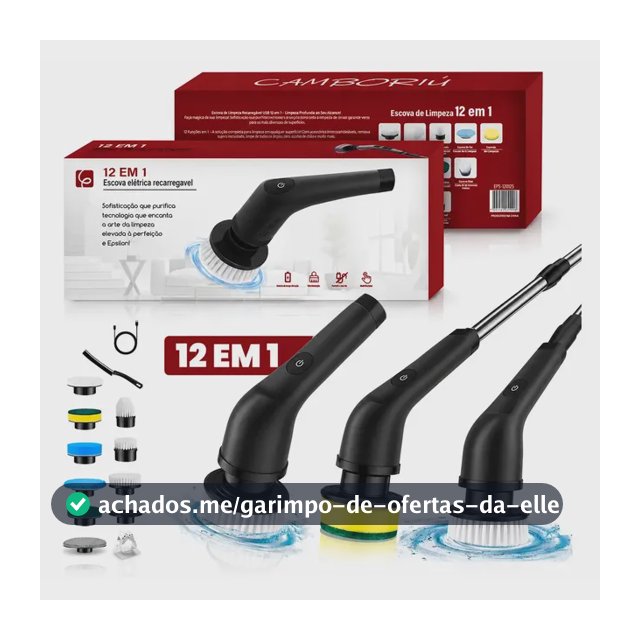 Escova de limpeza elétrica 12 em 1 giratória recarregável cabo regulável EPS-4112 - PRETO