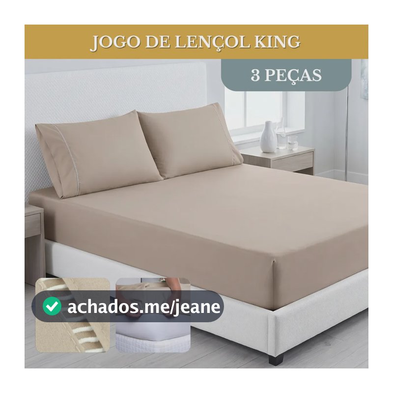 Jogo De Lençol Cama King 03 Peças 400 Fios Ponto Palito Cor Cáqui Desenho Do Tecido Lisa