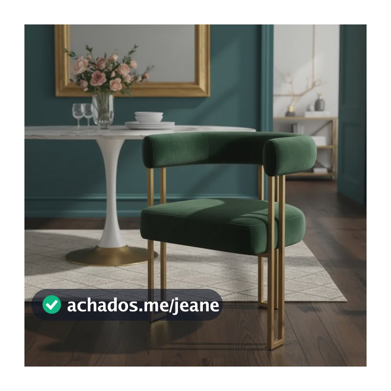Cadeira Poltrona Paris Veludo M.a Decor Para Jantar Veludo Liso Dourada Verde