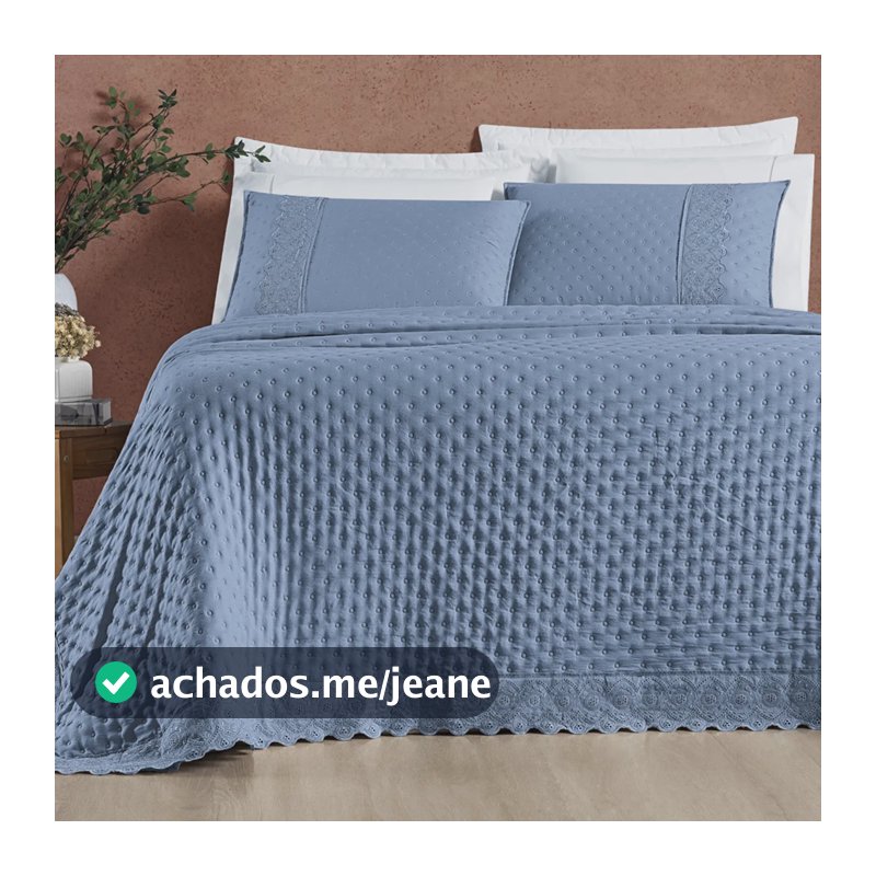 Kit Cobre Leito Casal Bordado Inglês Micropercal 200 Fios Ice Blue