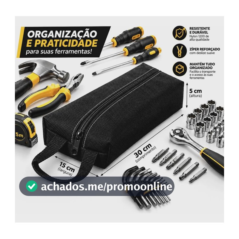 Estojo Porta Ferramentas Nylon 1200 Reforçado 15 Cm X 30 Cm Preto