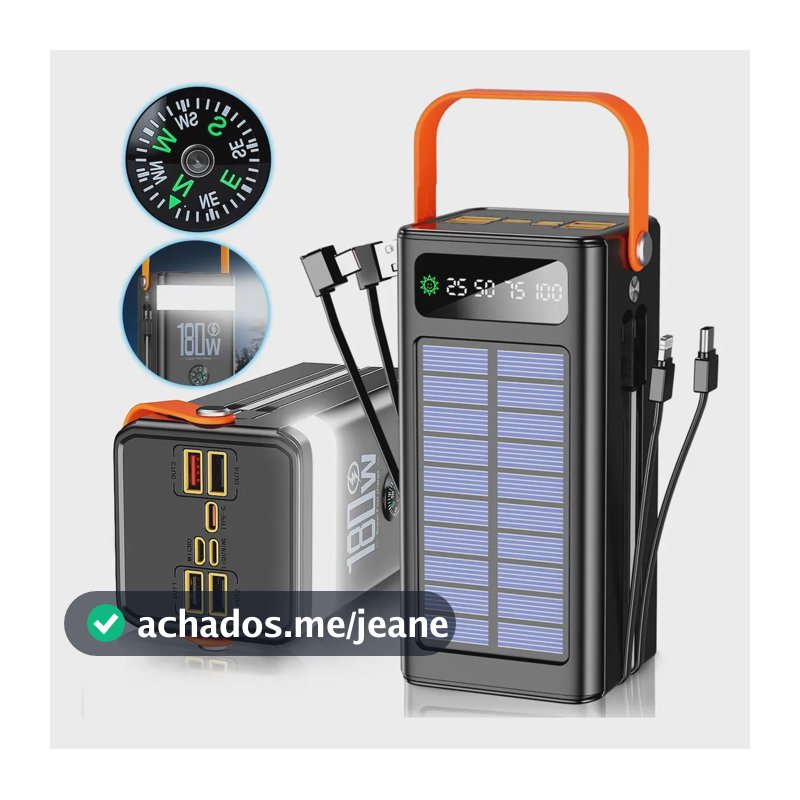 Power Bank Solar Portátil 100000mah Turbo Rápido 180w Preto
