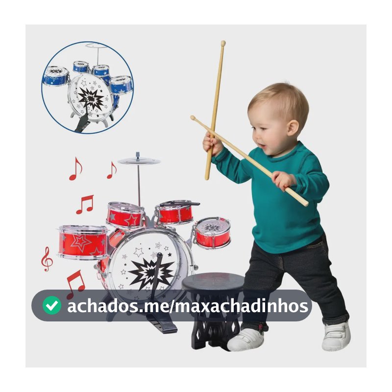 Atentu Mini bateria infantil atentu banquinho brinquedo com 5 tambores vermelho