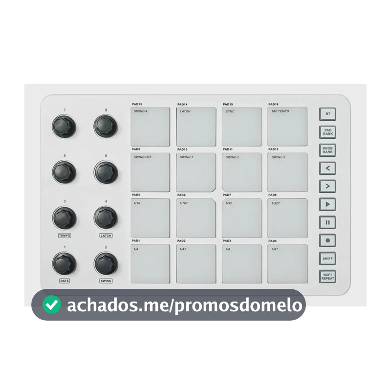 Teclado MIDI Sem Fio M-Vave SMC-PAD 16 Pads Branco Conexão BT Integrada