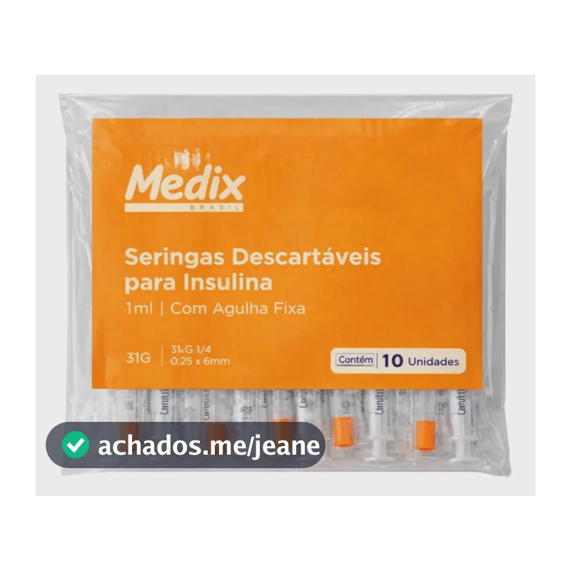 Seringa Insulina 1ml Ag Fina 6x0,25mm 31g - Kit 10un Medix 1 Ml