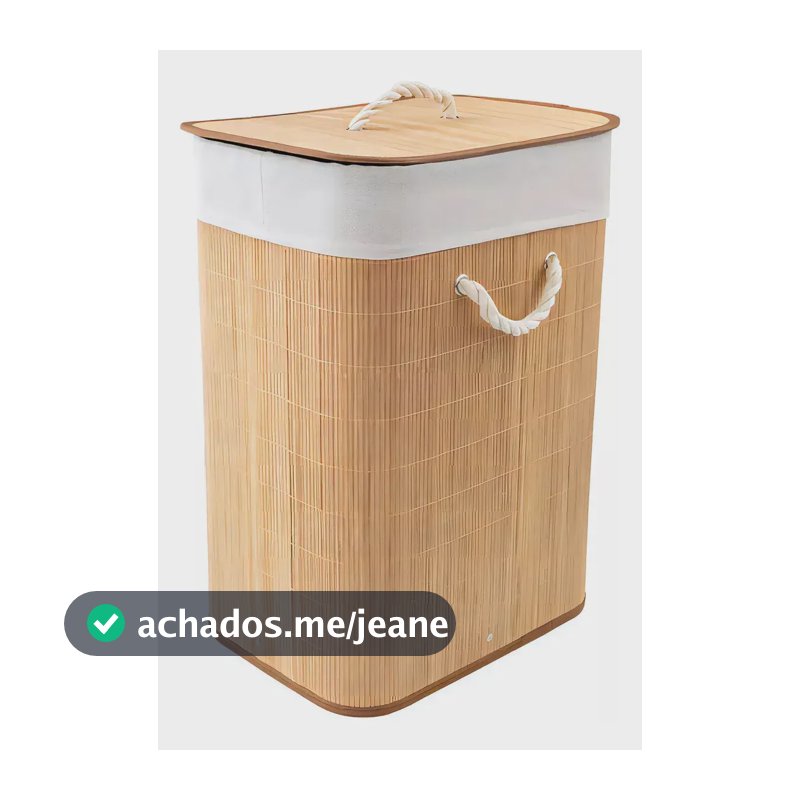 Cesto Bambu Ecológico Roupas Banheiro Lavanderia Multiuso Bege Retangular