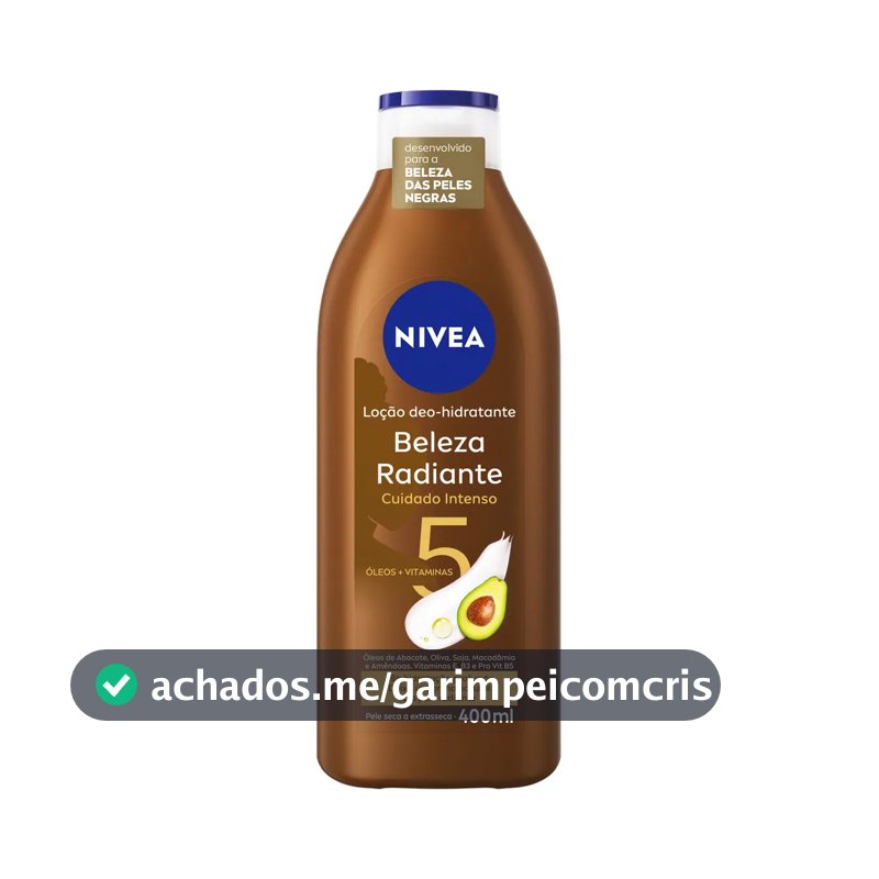 NIVEA Hidratante Desodorante Beleza Radiante Cuidado Intenso 400ml, Hidratação Profunda 48h, Brilho Natural, Corporal, Pele Seca e Extrasseca
