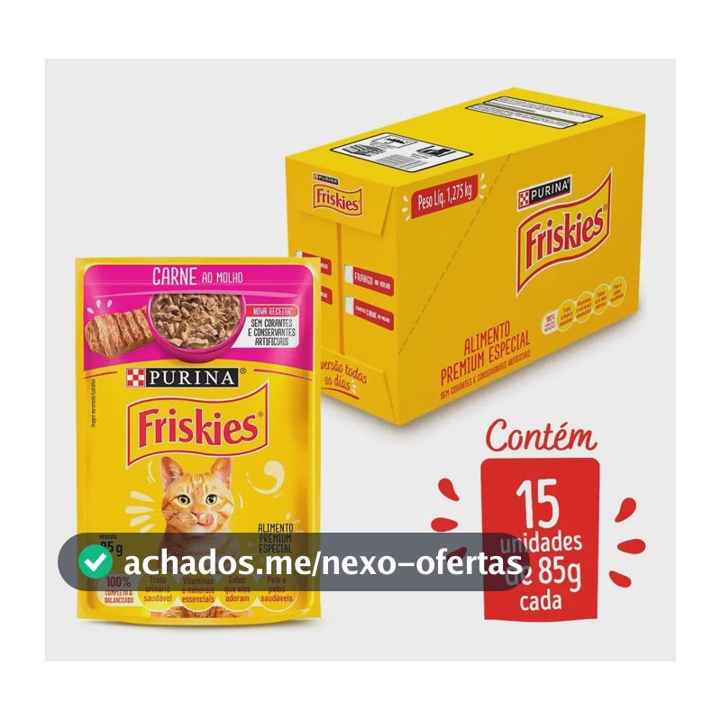 Ração Úmida Sachê Friskies Gato Adulto Carne ao Molho 85g kit c/ 15un