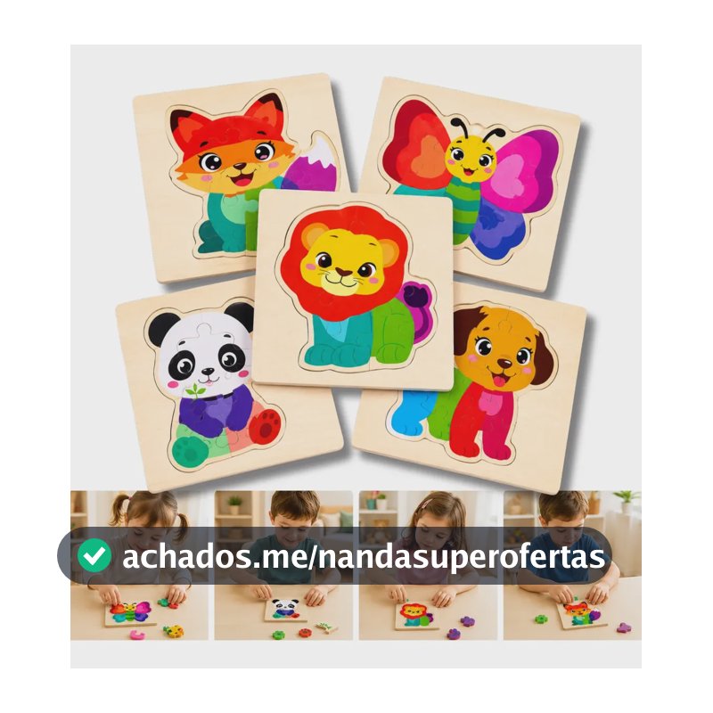5 Jogo Quebra Cabeça Brinquedo Montessori Educativo Madeira