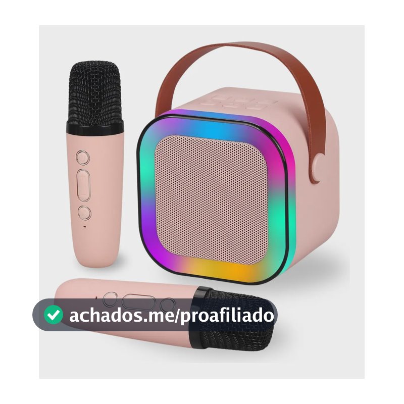 Caixinha Microfone Bluetooth S/ Fio Youtube Karaoke Infantil Cor Rosa-claro