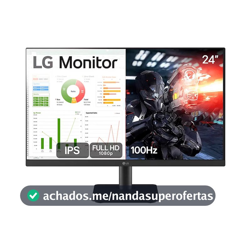 Monitor PC Gamer LG 24”- IPS, Full HD, 100Hz, HDMI, Preto - 24MS500-B