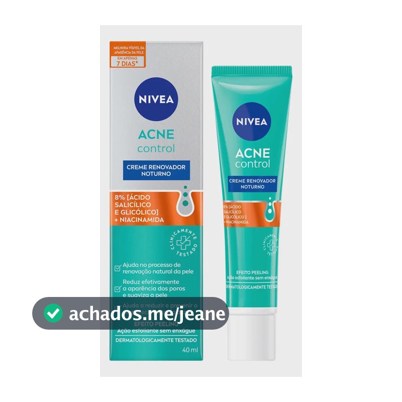 NIVEA Creme Renovador Noturno Acne Control 40ml, Renovação Natural da Pele, Reduz Acne e Poros, Efeito Peeling, Pele com Tendência a Acne