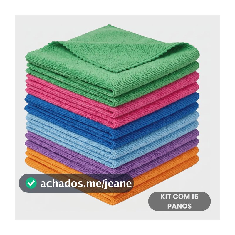Kit 15 Panos Limpeza Microfibra 30x30cm Multiuso Bom Barato Cores Sortidas
