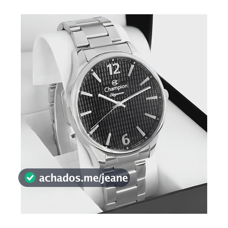 Relógio Masculino Champion CN27670T Cor da Correia Prateado com Fundo Preto Prova D´Agua 50 Metros Minimalista