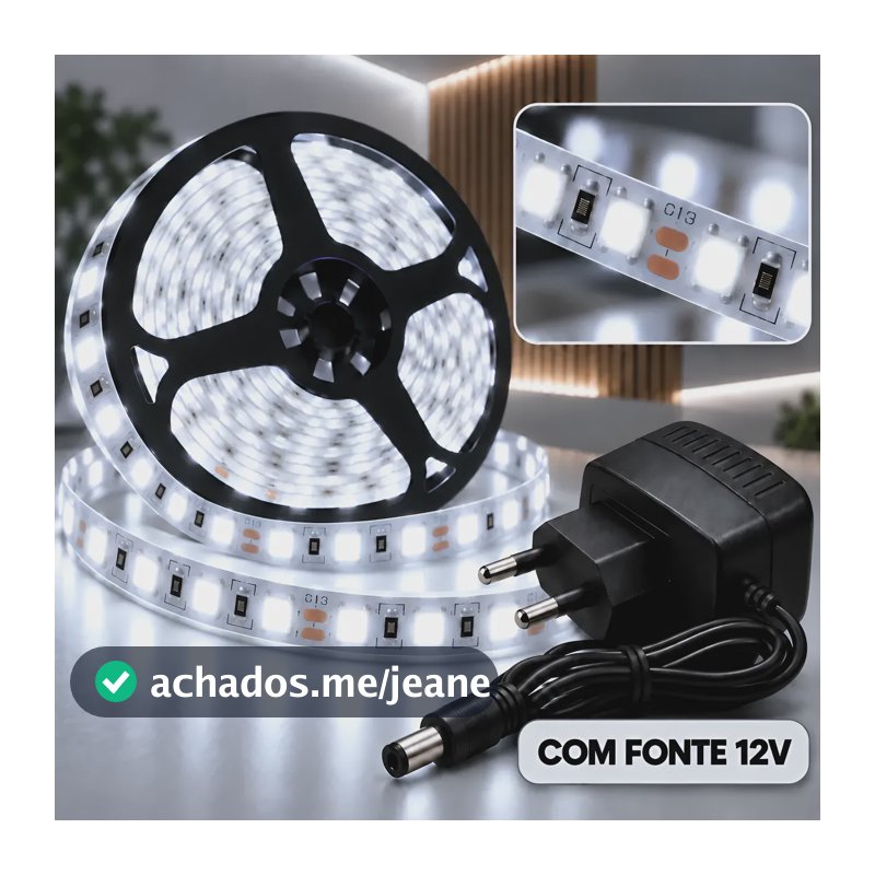 Fita Led Rolo 5m 5050 Branco Frio Dupla Face E Fonte Branco-frio 127/220v