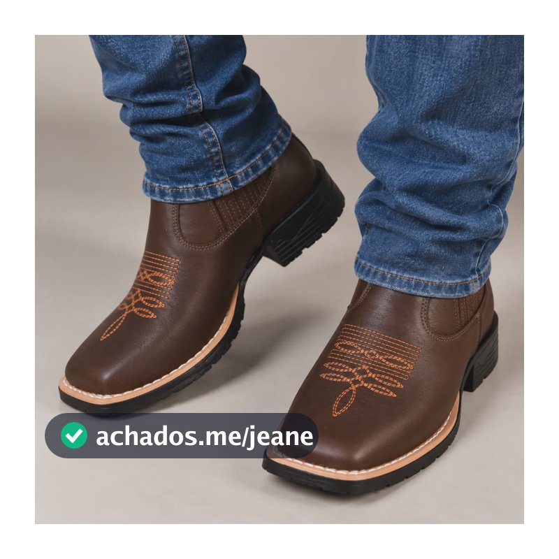 Botina Texana Masculina Bota Country Bordado Bico Quadrado Marrom 42 Br