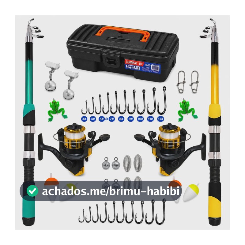 Kit Pesca Super Completo Premium Com Todos Acessórios Inclui 2 Varas + 2 Molinetes + 1 Maleta + 2 Guizos + 2 Iscas... Sortida