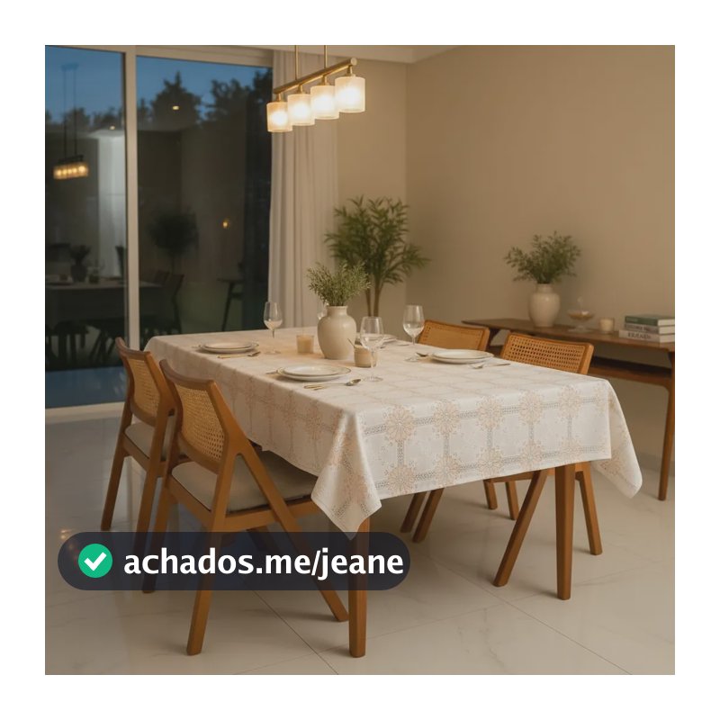 Toalha De Mesa Plastificada Retangular Floral 8 Lugares Bege Margarida