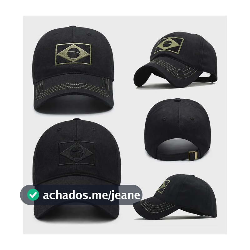 Boné Tático Militar Aba Curva Brasil Bordado Ajustável Preto Sarja De Algodão Un