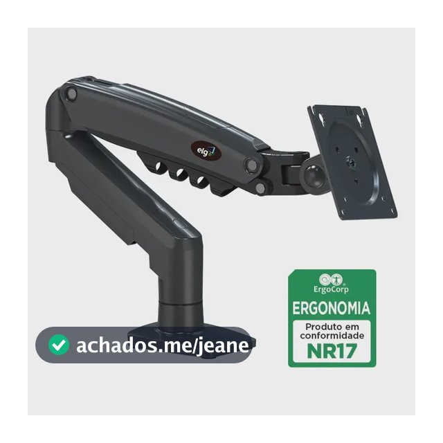 Suporte Articulado Mesa Monitor 17 a 35 Polegadas 9kg ELG Pistão a Gás Giro 360° Altura 14 a 42cm Avanço 54cm VESA 100x100 Preto F80N