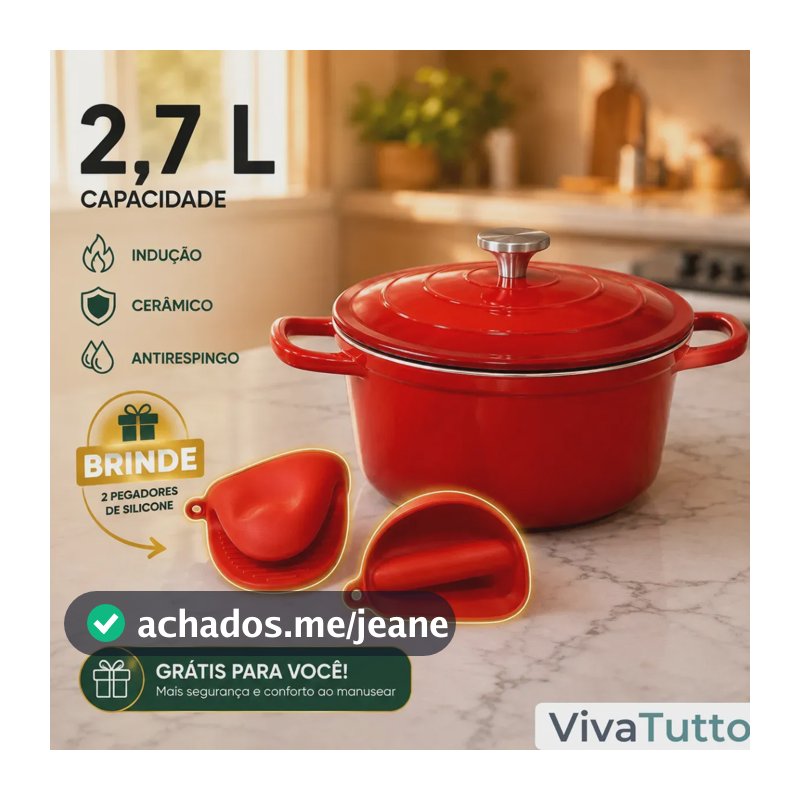 Caçarola VIVATUTTO Antiaderente de Cerâmica Vermelha com Pegadores para Indução 20cm