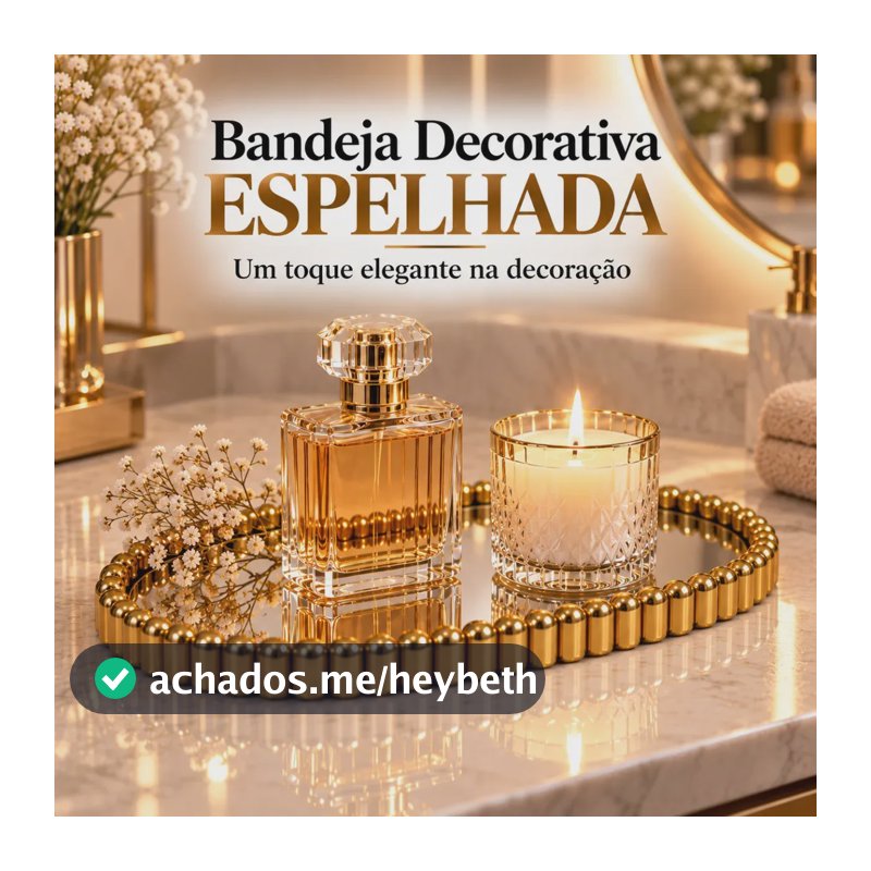 Bandeja Decorativa Espelhada Oval Dourada para Penteadeira e Lavabo