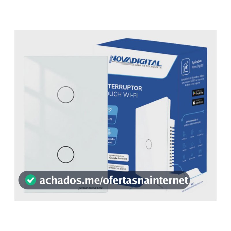 Interruptor Inteligente Wifi Novadigital 2 Teclas Botões Touch Tuya Smart Life Alexa Google 110V 220V Bivolt Branco LITE-WS2-W