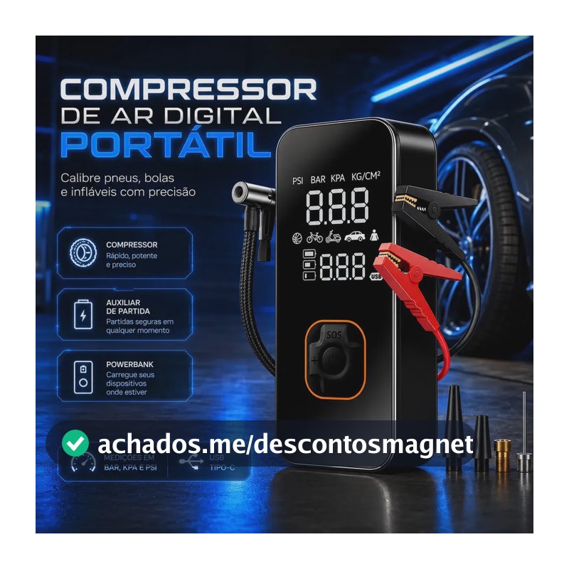Bomba Elétrica Portátil Digital Para Encher Pneu De Carro Moto Bicicleta Inflador Automotivo Cor Preto