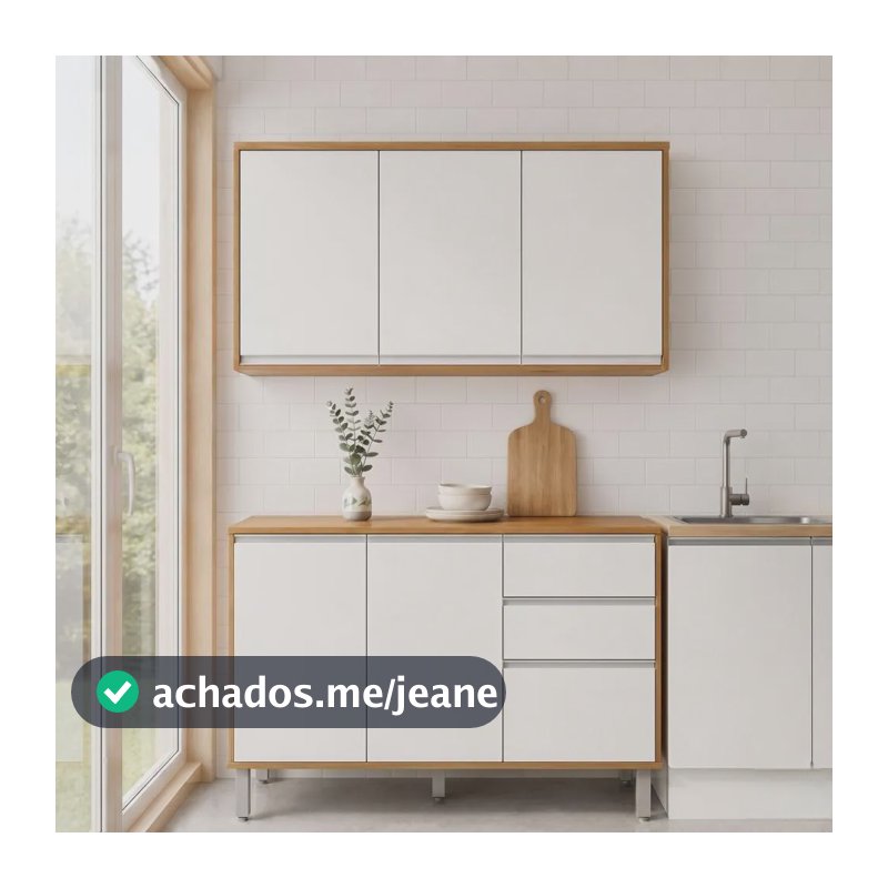 Cozinha Modular Compacta Armario Aereo Balcao Nina Amên/bco Amêndoa/branco