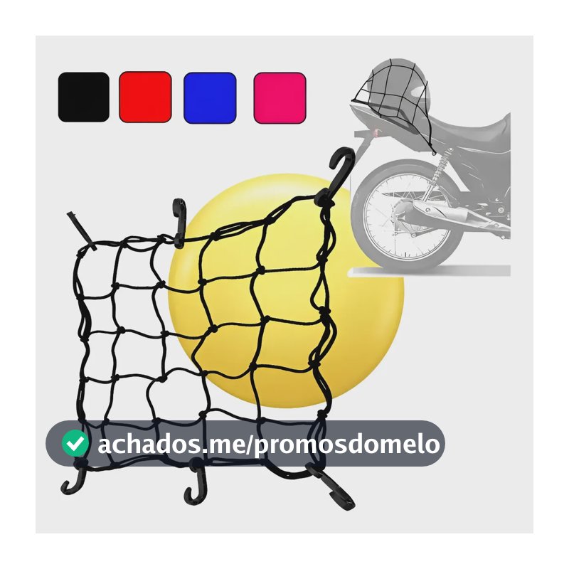 Rede Elástica Para Capacete E Bagageiro De Moto 35cm X 35cm Preta