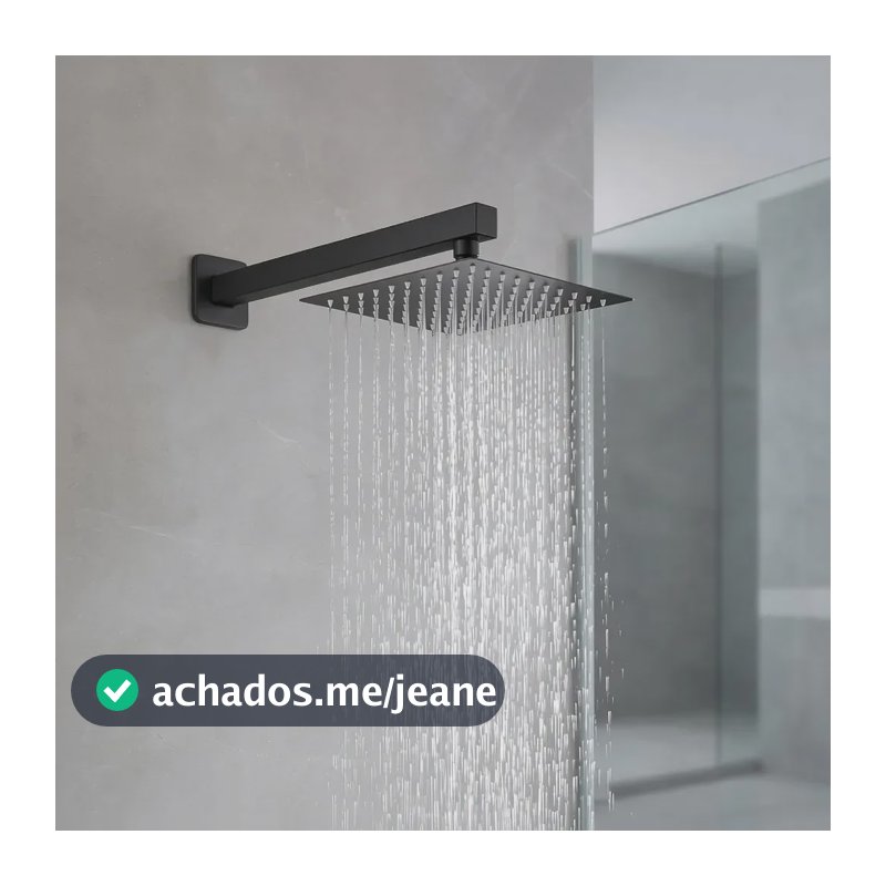 Chuveiro de Parede Quadrado 20cm Preto Fosco Aço Inox Jato Chuva Ajustável