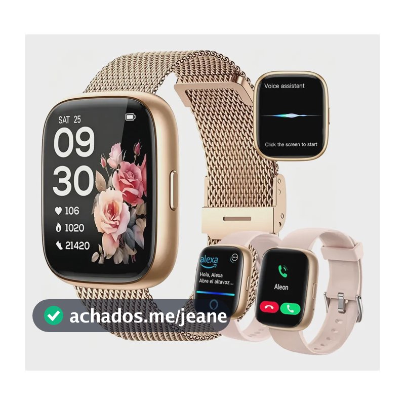 Smartwatch Feminino Esportivo Relógio Inteligente Ouro Rosa Bege