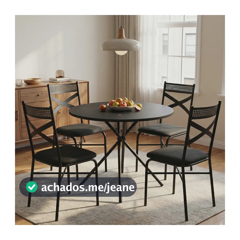 Mesa Jantar 80cm Redonda Euro Industrial Metálica Cozinha Np Preto