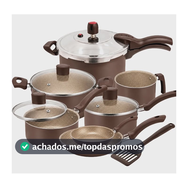 Jogo De Panelas Teflon 8p Chocolate C/frigideira + Pressão Marrom
