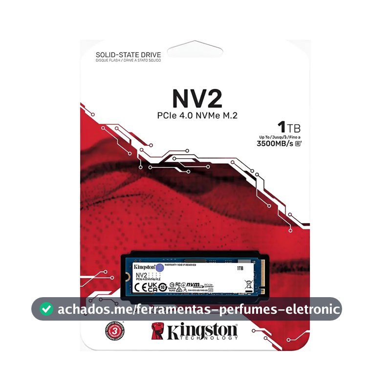 SSD M2 1TB Kingston Nvme2 Pcie 4.0 3500 Mb/s Cor Preto SNV2 1000G