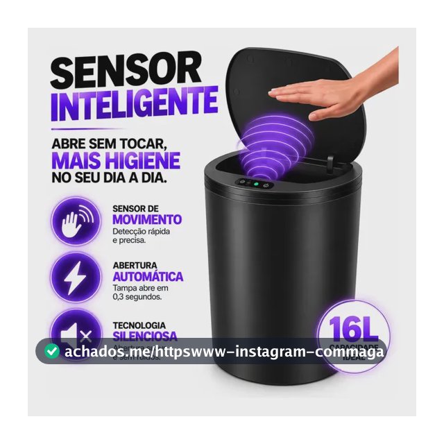 Lixeira Inteligente Automática Redonda Recarregável USB‐C Sensor para Cozinha Banheiro Escritório
