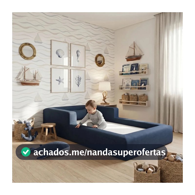 Cama Montessoriana Solteiro Aconchego 100% Espuma Cor Azul