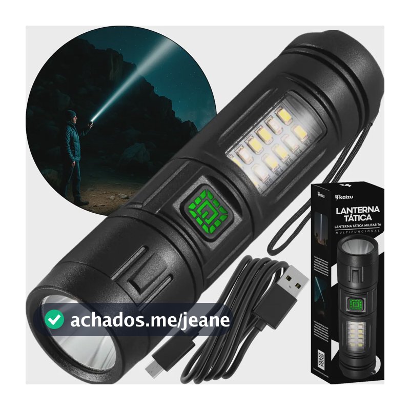 Lanterna Tatica Militar Ultra Led Potente Longo Alcance USB Tipo C Bateria Recarregavel Profissional