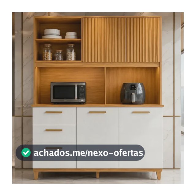 Armário de Cozinha Poliman Sicília Médio, 5 Portas e 2 Gavetas, Freijó Off