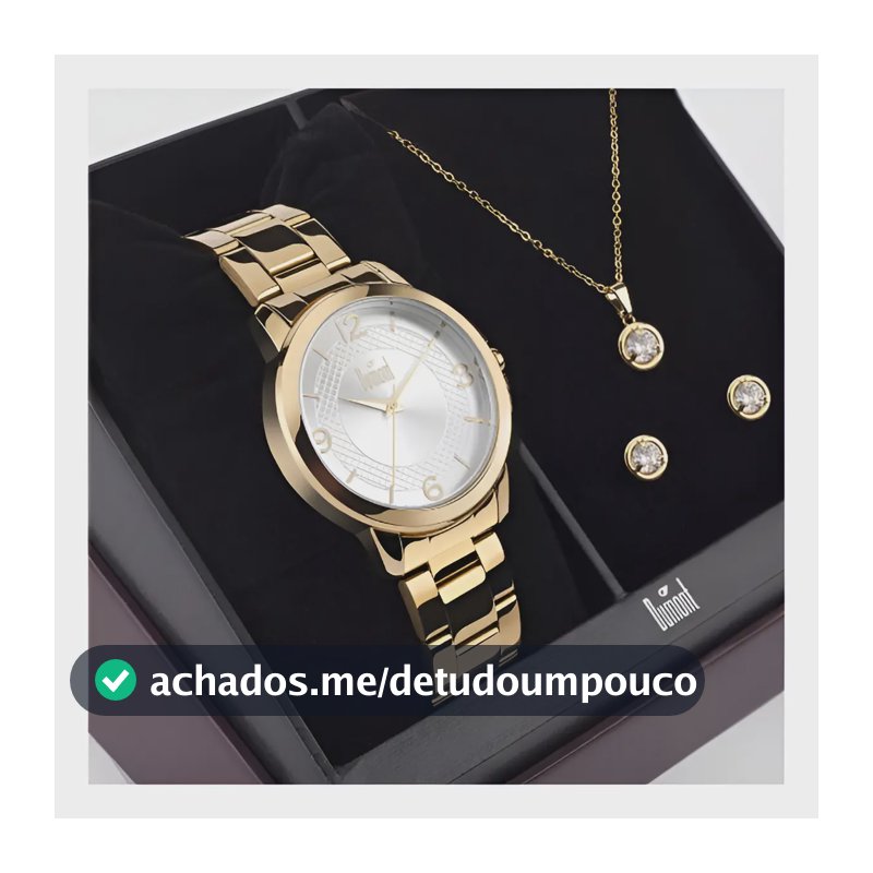 Kit de Relógio Feminino Dumont Dourado com Semijoia Aço e 38 mm