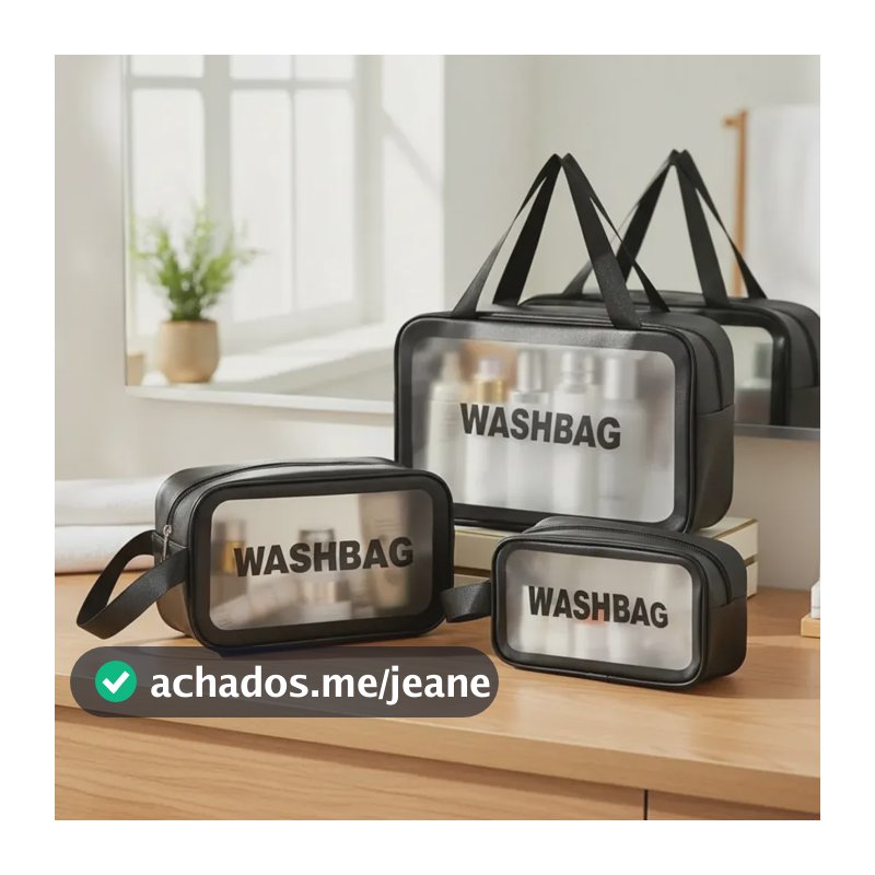Kit Necessaire Impermeável 3 Peças Organizador Feminino Cosméticos Mala Viagem Praia Marca Lemon Shark Cor Preto