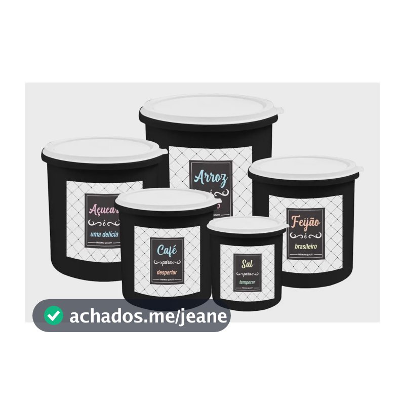 Kit 5 Potes De Mantimentos Plástico Decorado Cor Conjunto Kit 5 Preto Color