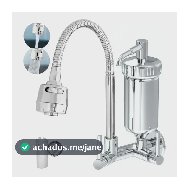 Torneira Cozinha Parede Com Filtro 2 Jatos Modos Prateado Brilhante