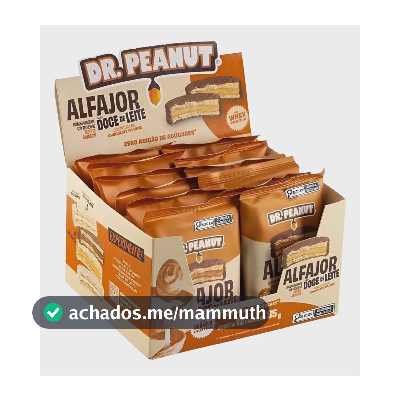 Pack Alfajor Dr. Peanut com Whey Protein, Sabor Doce de Leite e Cobertura de Chocolate, 12 Unidades