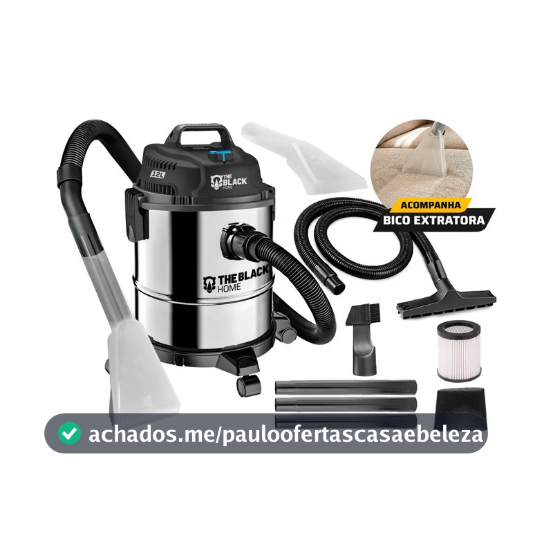 Aspirador De Pó E Água Inox Turbo 12 Litros 1200w Com Soprador E Bico Extratora Multiuso Tbac120 The Black Tools