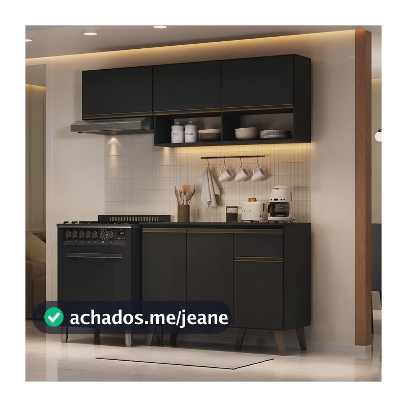 Armário De Cozinha Compacta Atlanta Petit Carraro Preto Touch